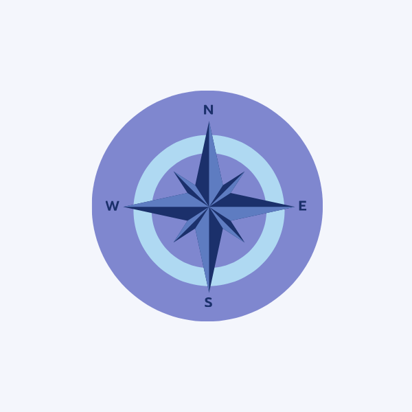 A compass design, in various shades of blue.