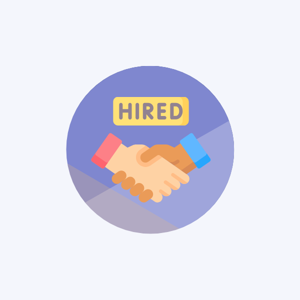 Two hands shaking, with the title "Hired"