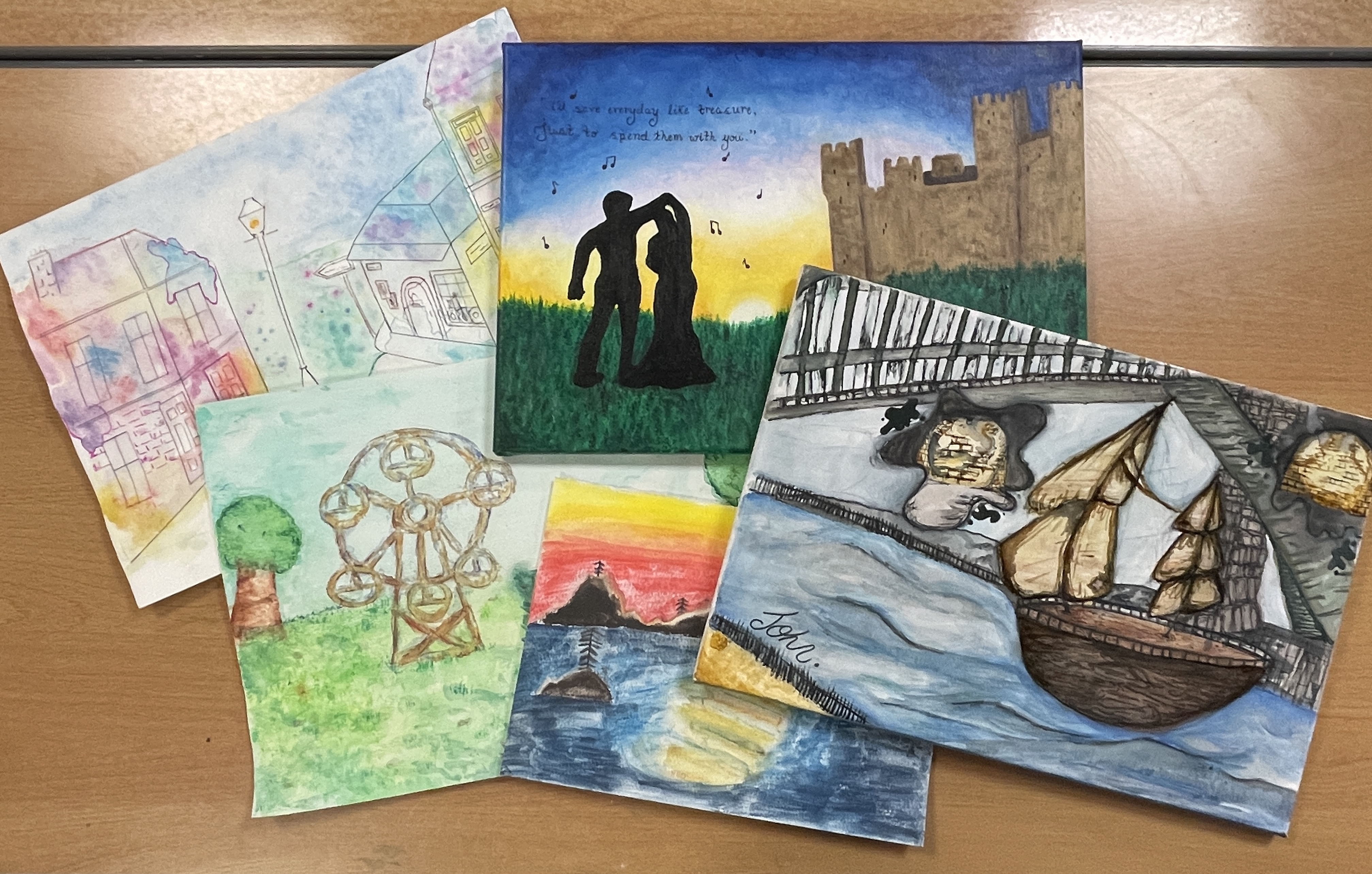 Artwork depicting scenes from around North Tyneside, including Tynemouth Priory and the Tyne river