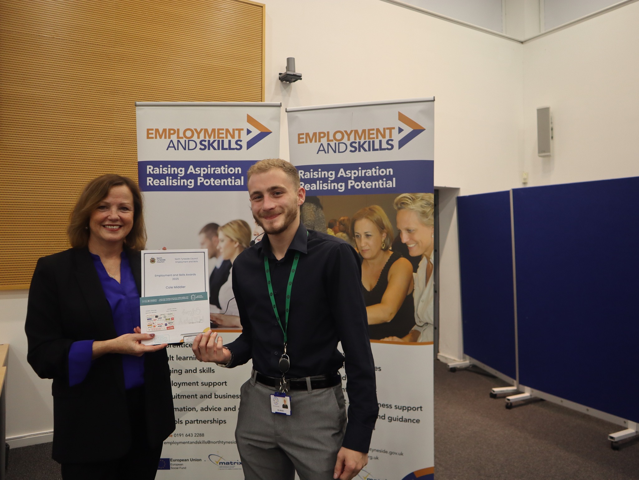 Karen Clark, Elected Mayor of North Tyneside pictured with Apprentice Cole