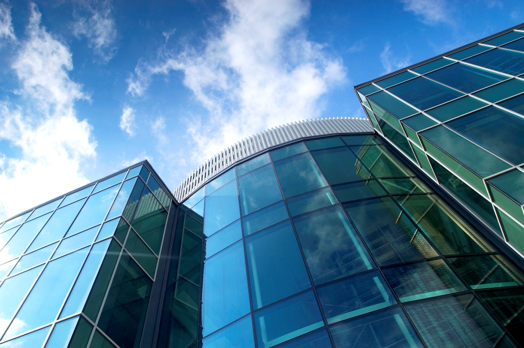 A view of a large building with glass windows which is North Tyneside Council's Quadrant headquarters