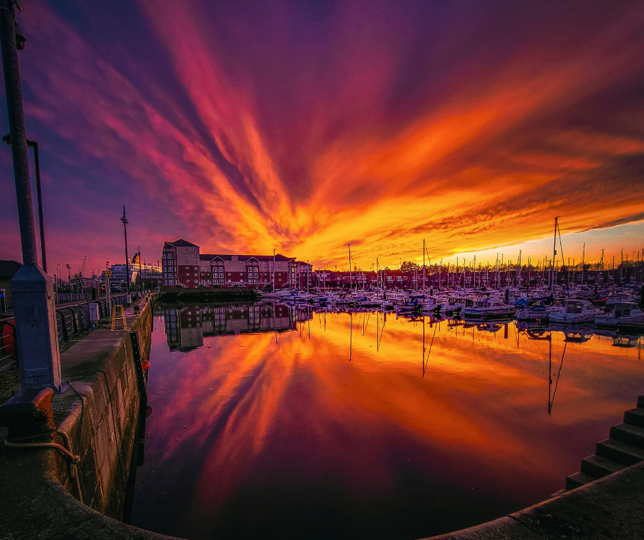 Royal Quays Marina at sunset 