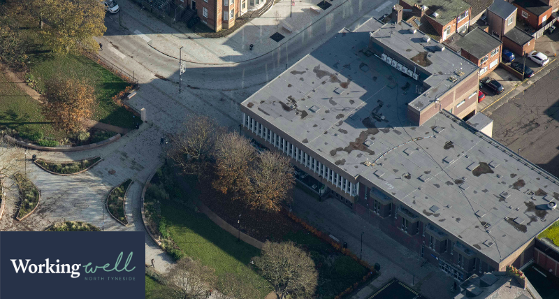 An aeiral image showing the entrance way to North Shields community hub and library 