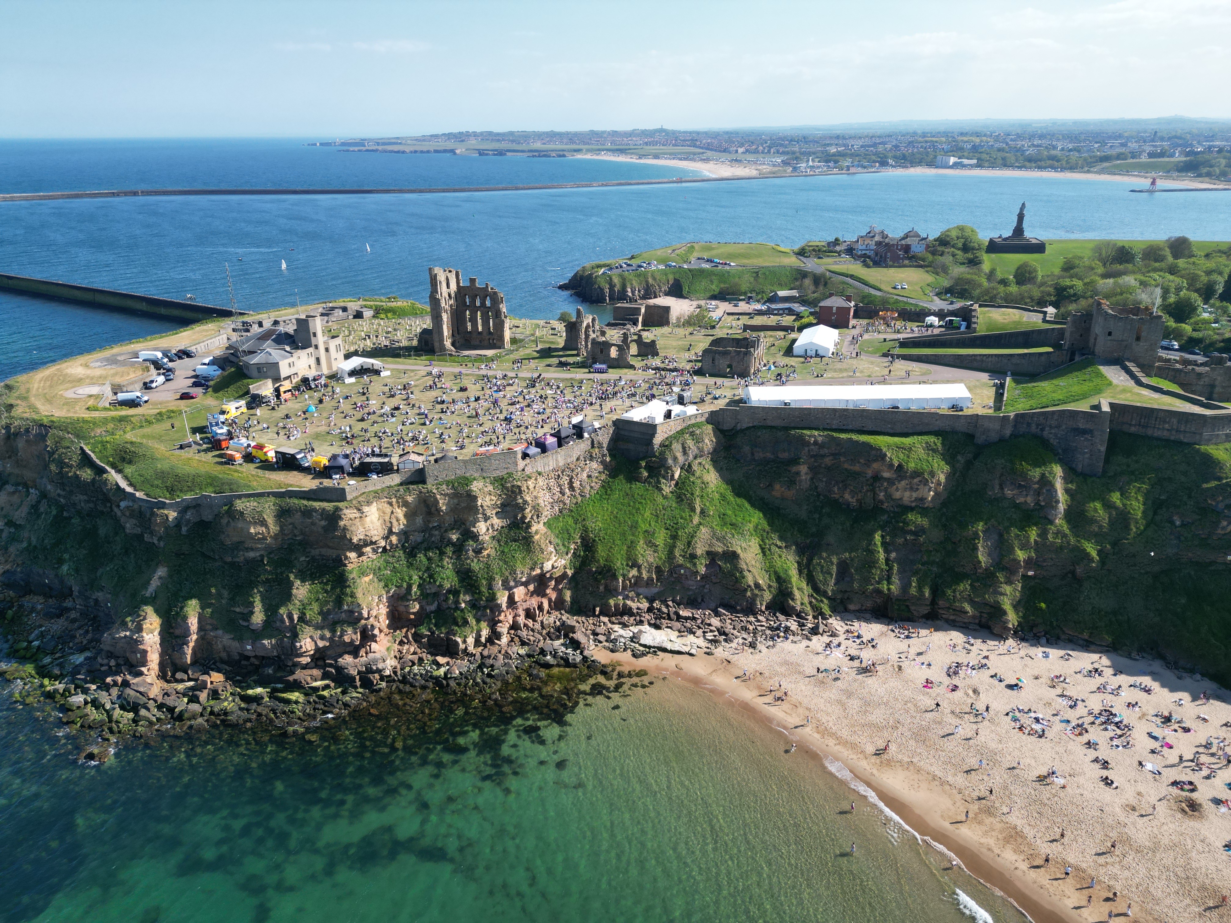 drone shot of Tynemouth Priory on the coast during Tynemouth Food Festival 2022