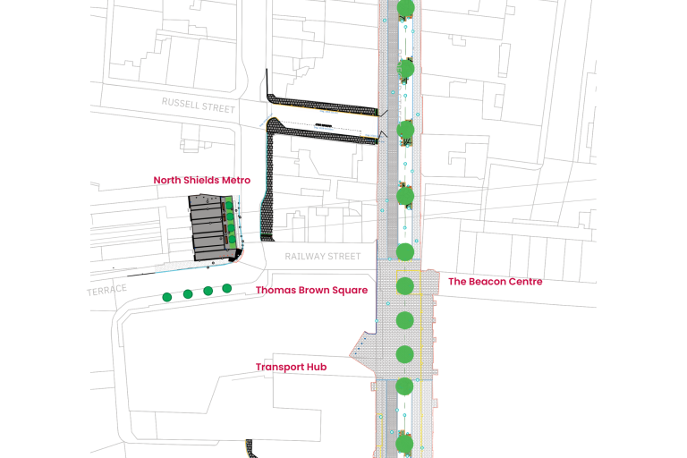 A map of the layout of the Bedford Street improvements