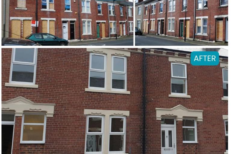 Before and after photos of improved terraced houses in Wallsend 