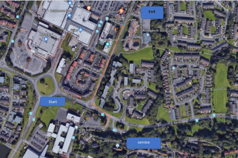 A map of North Tyneside highlighting the proposed route of the St George's Day parade being held on 25 March. 