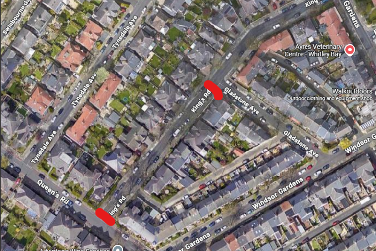 A map of Kings Road in Whitley Bay