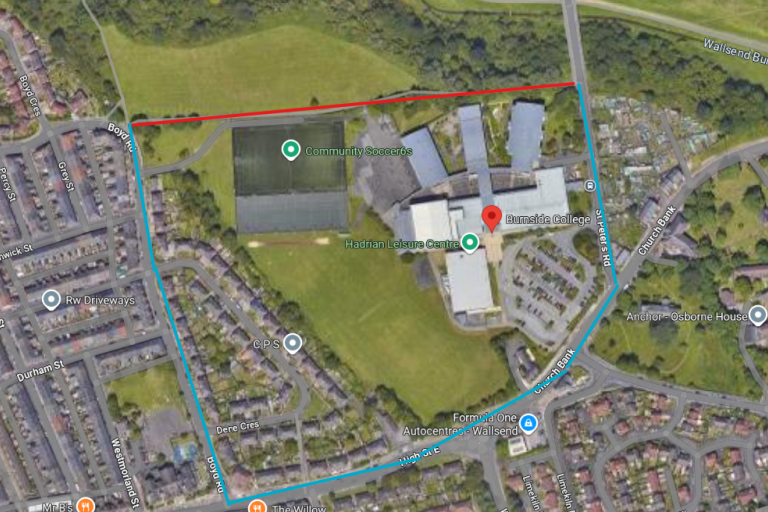 Image showing alternative route from Boyd Road along High St East and up St Peter's Road