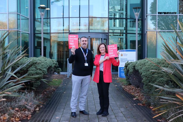 Ethnic Diversity Staff Network Co-Chair Behnam Khazaeli with Elected Mayor of North Tyneside Karen Clark