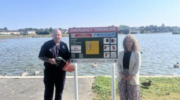 Councillor Hannah Johnson and Thomas Richardson from Tyne and Wear Fire and Rescue Service at Killingworth Lakeside Park. 