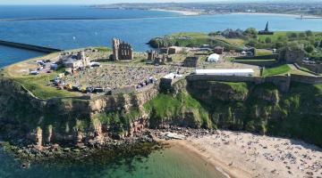 drone shot of Tynemouth Priory on the coast during Tynemouth Food Festival 2022