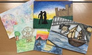 Artwork depicting scenes from around North Tyneside, including Tynemouth Priory and the Tyne river