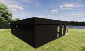 Artist image of outside of a wooden built cafe