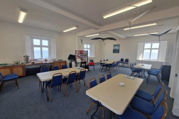 A room set up for a conference