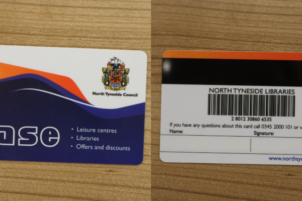 front and back of an ease card. front has council logo on and back has a space for name with a barcode