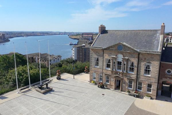 Maritime Chambers in North Shields form above with the River Tyne to the left hand side 