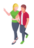 Two people walking linking arms 